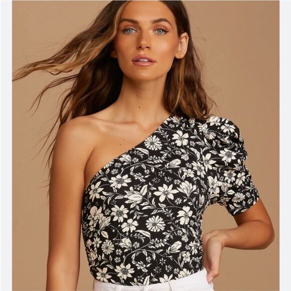 Free People Somethin Bout You Floral One Shoulder Puff Sleeve Bodysuit Size XS - Picture 5 of 10